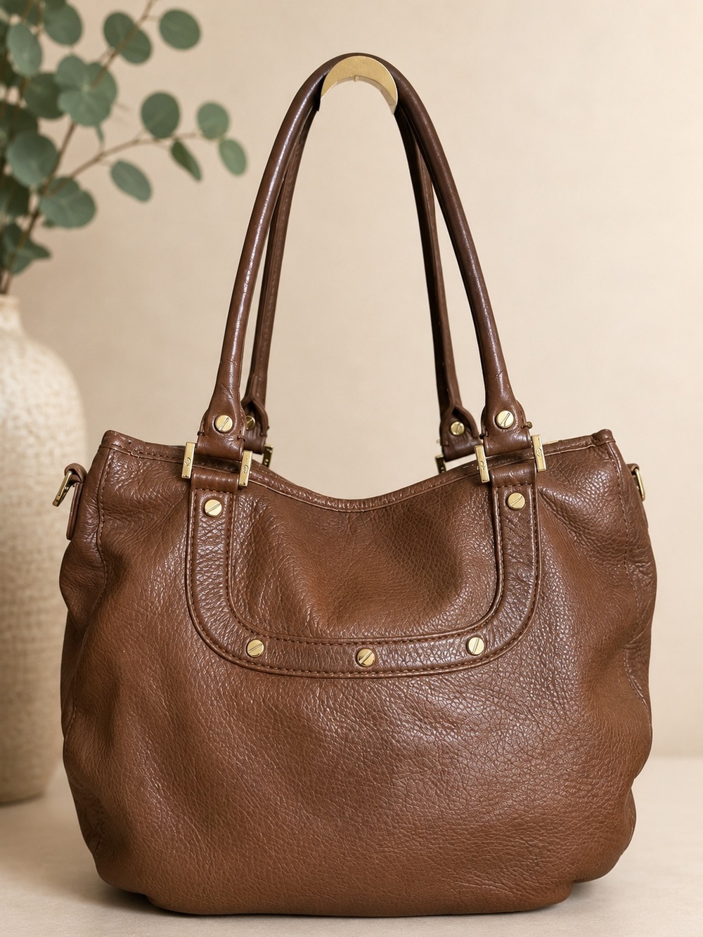 Tory Burch Amanda Brown Pebbled Leather Shoulder Tote Crossbody Bag - Picture 4 of 15